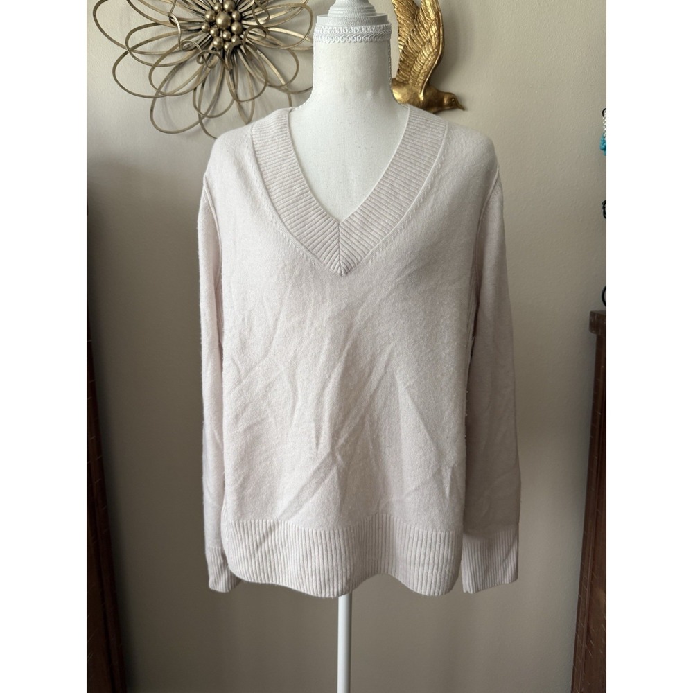 Caslon Wool Cashmere Sweater Women L Ivory V Neck NWT Nordstrom Flawed